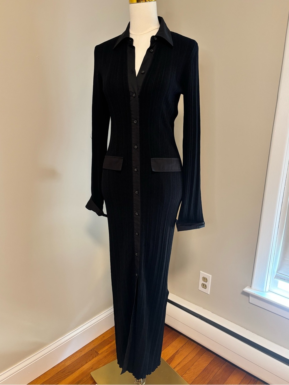 NWT TOTEME Black Ribbed Knit Maxi Shirt Dress